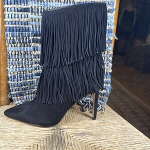 NWOB Excellent Sam Edelman Belinda Fringe Boots With Pointed Toes Side Zip SZ 9